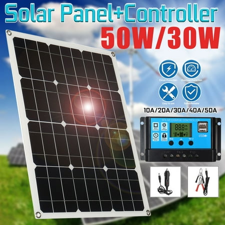 2 Solar Charger - 50W 18V/12V/5V 2 USB Flexible Dual USB Solar Battery Charger Solar Panel Monocrystalline Module Car Charger with DC Alligato r Clip for Phone Tablet GPS RV Cabin Tent Trucks Boat