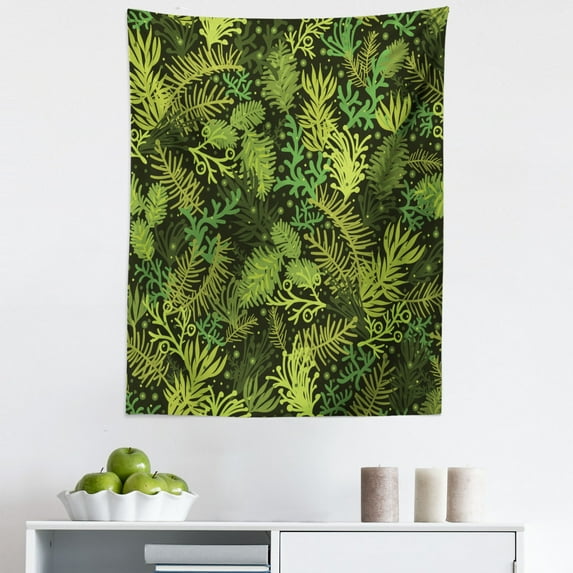 Sage Tapestry, Evergreen Christmas Tree Coniferous Fir Pine Leaves Retro Seasonal Forest, Fabric Wall Hanging Decor for Bedroom Living Room Dorm, 5 Sizes, Olive Green Pale Green, by Ambesonne