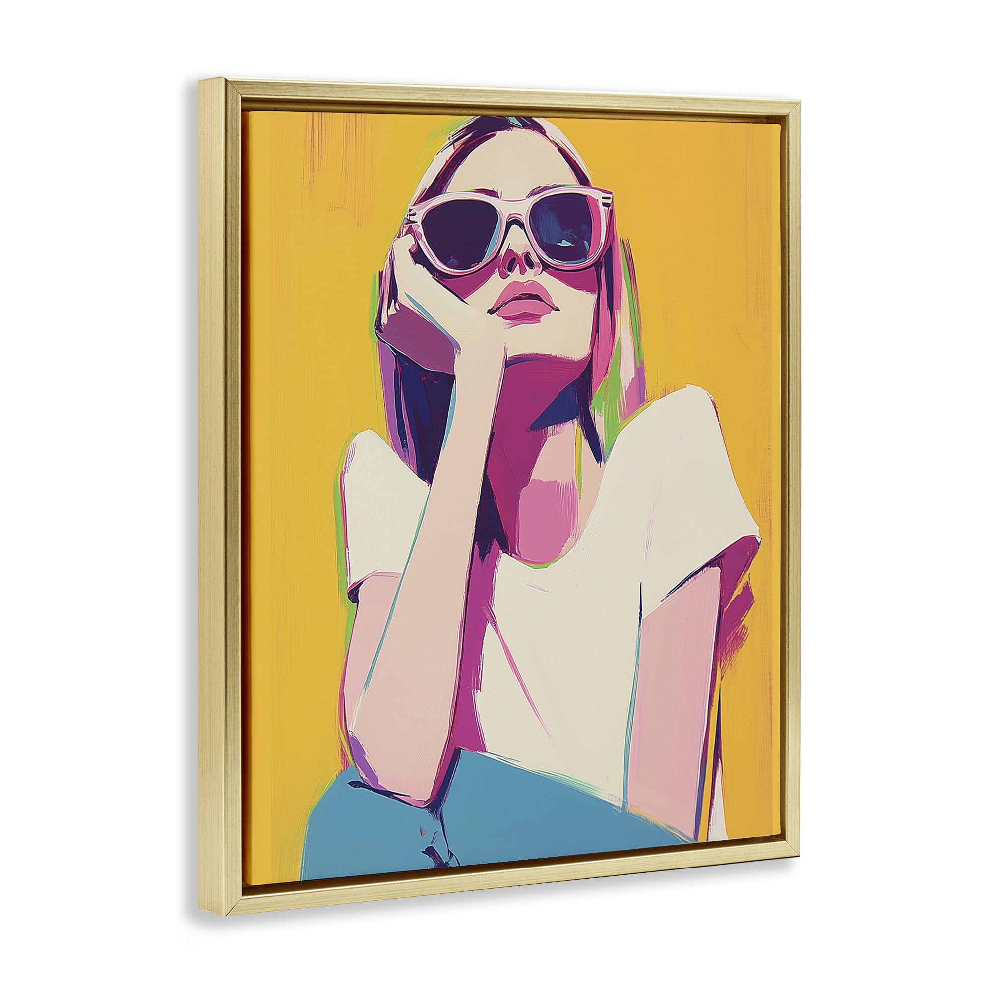 Stupell Industries Chroma Shades Girl Gold Framed Floater Canvas Wall Art, design by Walker Noble