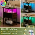thumbnail image 5 of End Table with Charging Station, Narrow Side Table with Adjustable Fabric Drawer, 3-Tier End Tables Living Room, Small Nightstand with Outlets, LED Skinny Night Stand for Bedroom Small Spaces, 5 of 9
