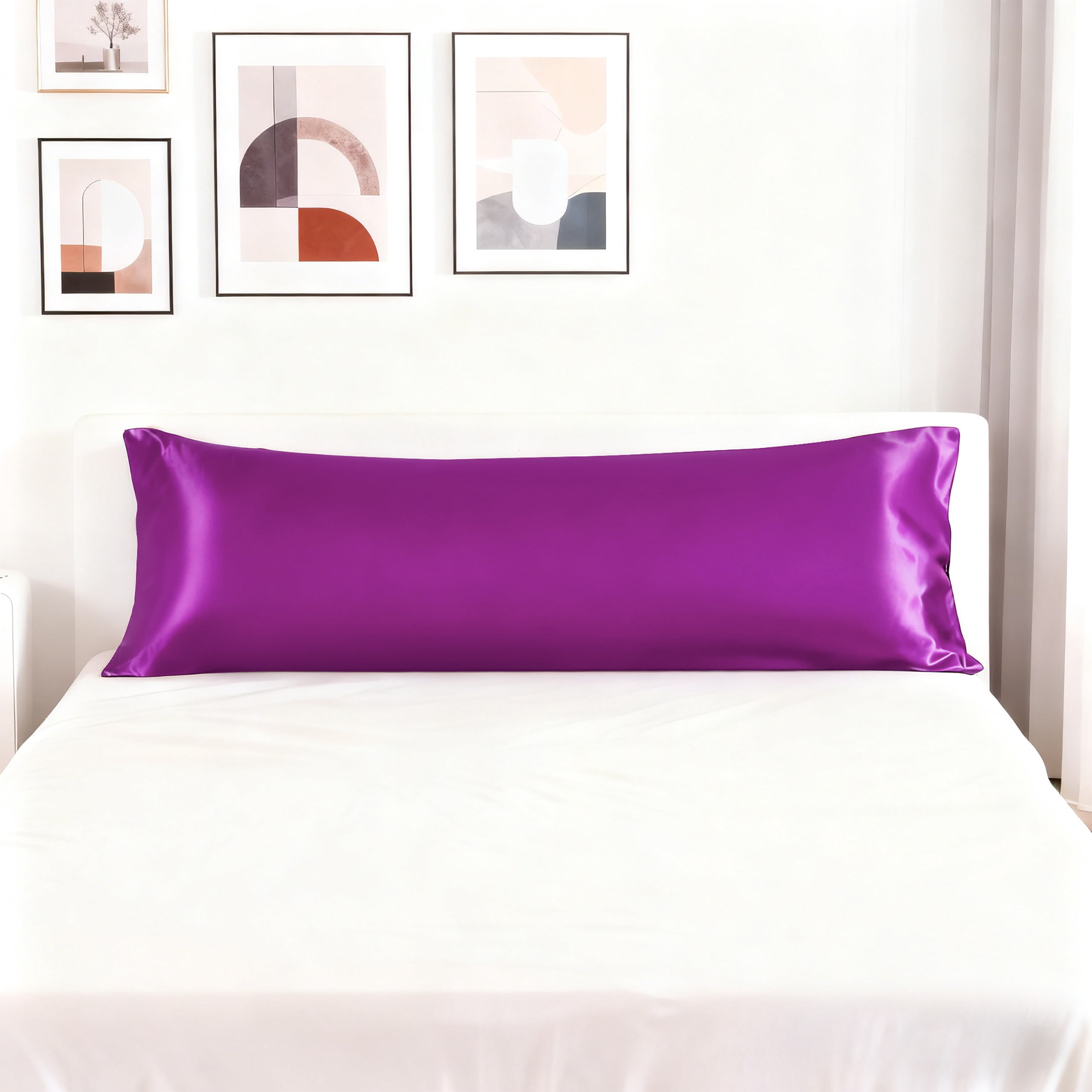 Satin Body Pillowcase for Hair and Skin, Luxurious and Silky Envelope Closure Body Pillow Cover, Purple, 20" x 54", 2 Pack