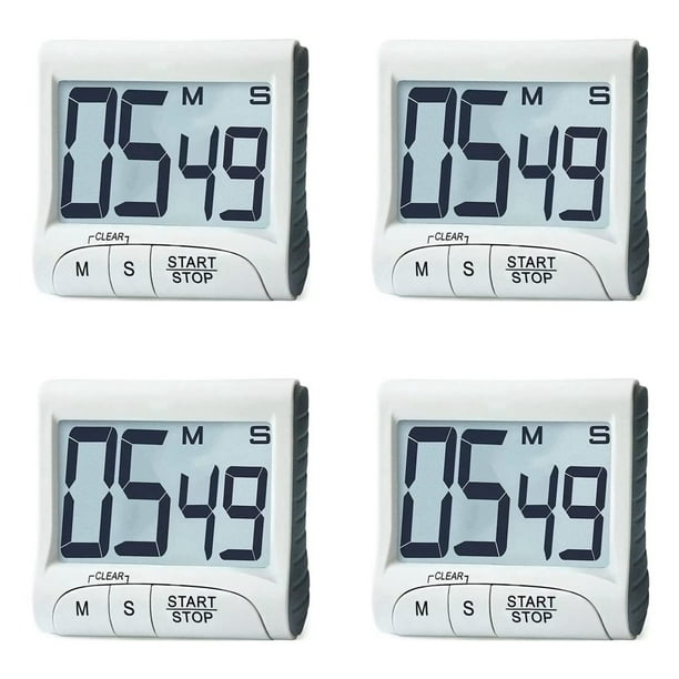 4X Temporizador de Cocina Digital y Cronómetro, Dígitos en , Operación Simple, Alarma Fuerte, Soporte Magnético para Cocinar y en el Aula