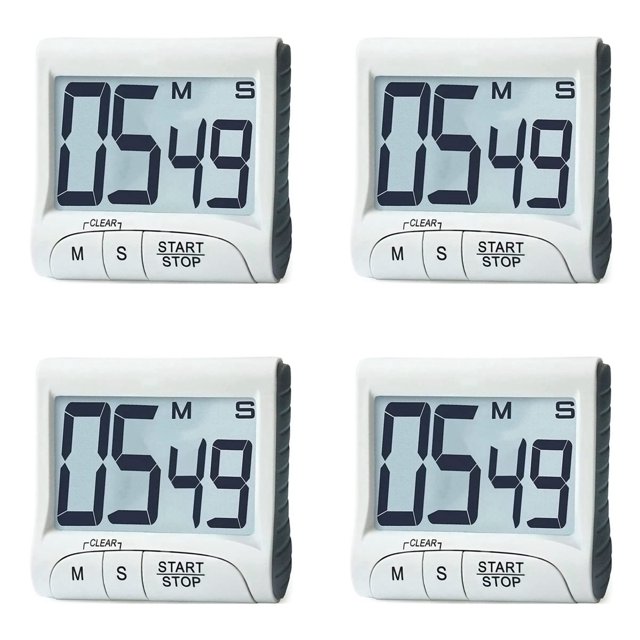 4X Temporizador de Cocina Digital y Cronómetro, Dígitos en , Operación Simple, Alarma Fuerte, Soporte Magnético para Cocinar y en el Aula