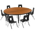 thumbnail image 2 of Emma + Oliver 47.5" Circle Wave Activity Table Set with 14" Student Stack Chairs, Oak/Black, 2 of 12