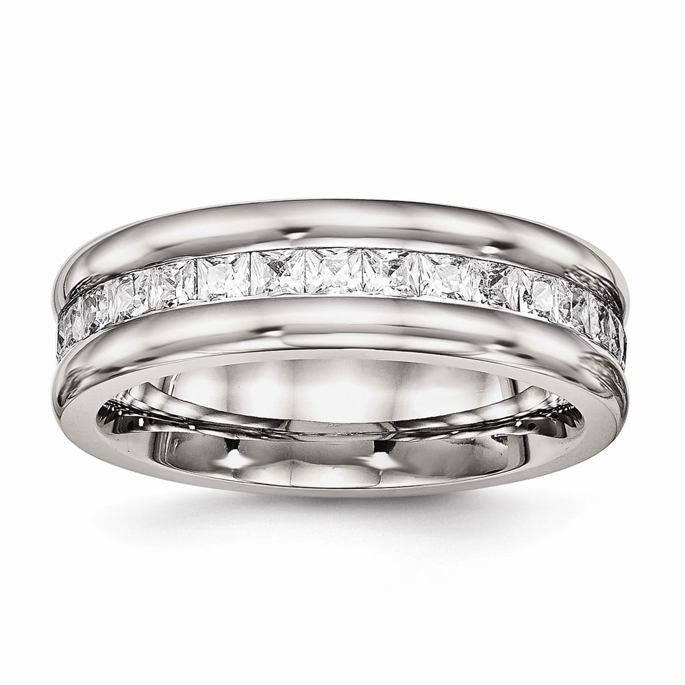Diamond2Deal Stainless Steel Polished Rose IP Cubic Zirconia Half Round Ring Ideal Gifts for Women