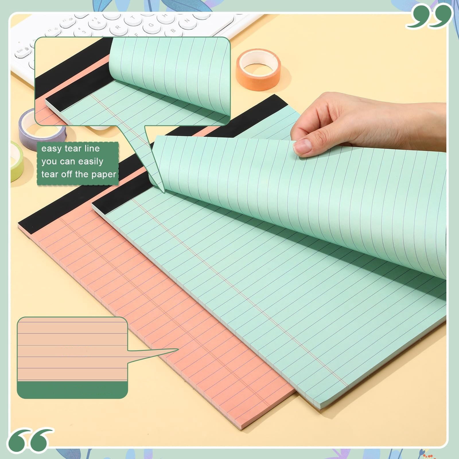 FXMLRLK 5 Pack 8.42x11.65 Inch Legal Pads, Note Pads Memo Pad for Work Study Daily Note Taking List, Lined Writing Pads Memo Refills Notepads for Office Home, 50 Sheet/Pad, Green