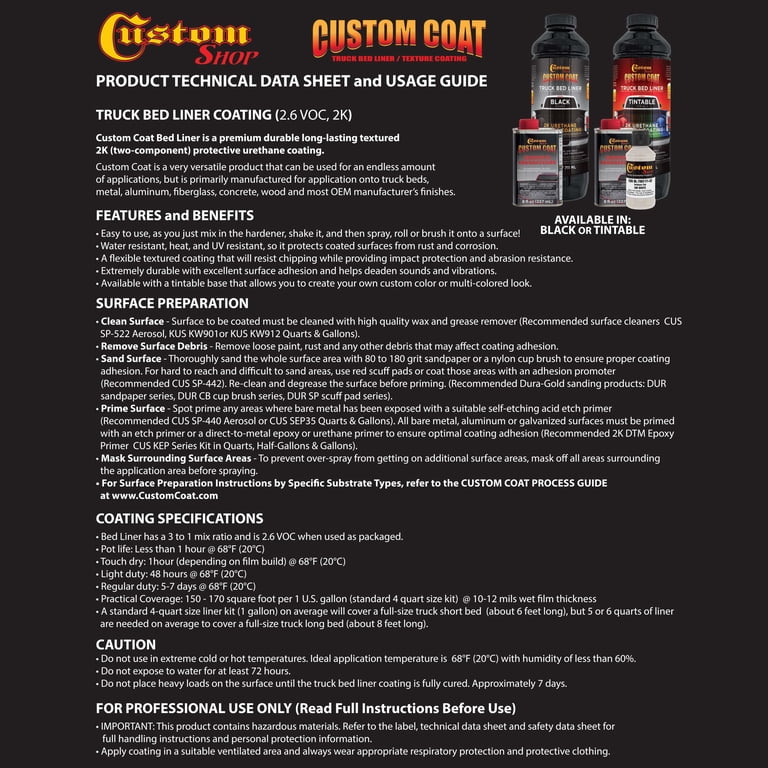 Custom Coat Charcoal Metallic Spray-On Truck Bed Liner Kit - 1 Gallon With Spray Gun, Durable Urethane Coating