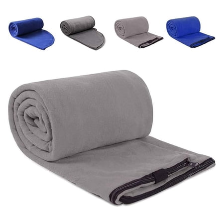 Fleece Sleeping Bag Liner for Adult Warm or Cold Weather, Long Full Sized Zipper Camping Blanket for Outdoor Indoor Used with Sack, Grey 75"