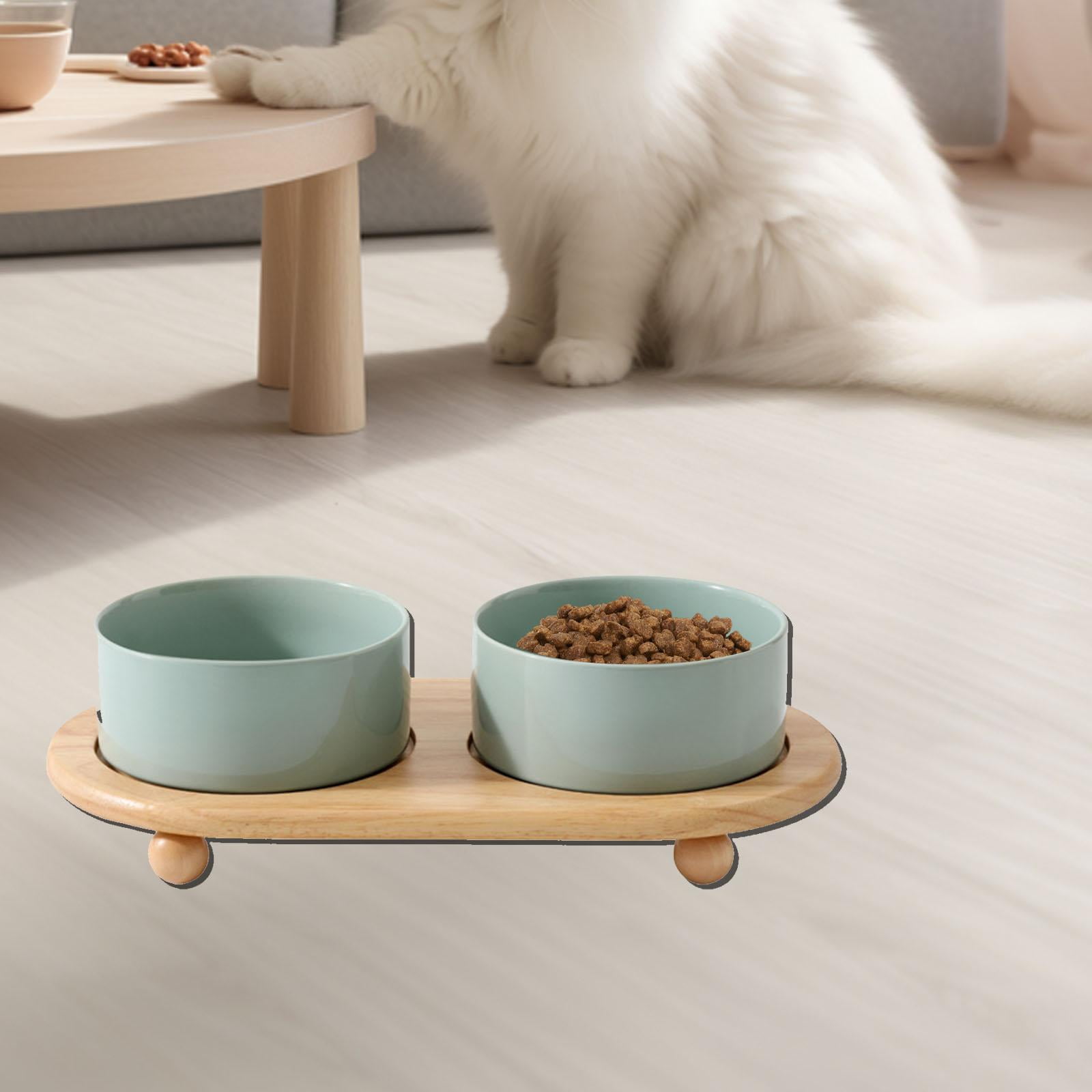 TOOYFUL Ceramic Stoneware Pet Bowl .Cat Food Bowls Feeder Set .Smooth Elevated Cat Bowls. Ceramic Cat Dish Dog Bowls for Puppy Water light green