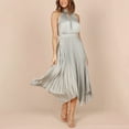 thumbnail image 6 of ClodeEU Women's Halter Neck Fitted Waist Maxi Dress ,Sleeveless Solid Color Pleated Casual Long Dress Silver,Womens Plus M, 6 of 6