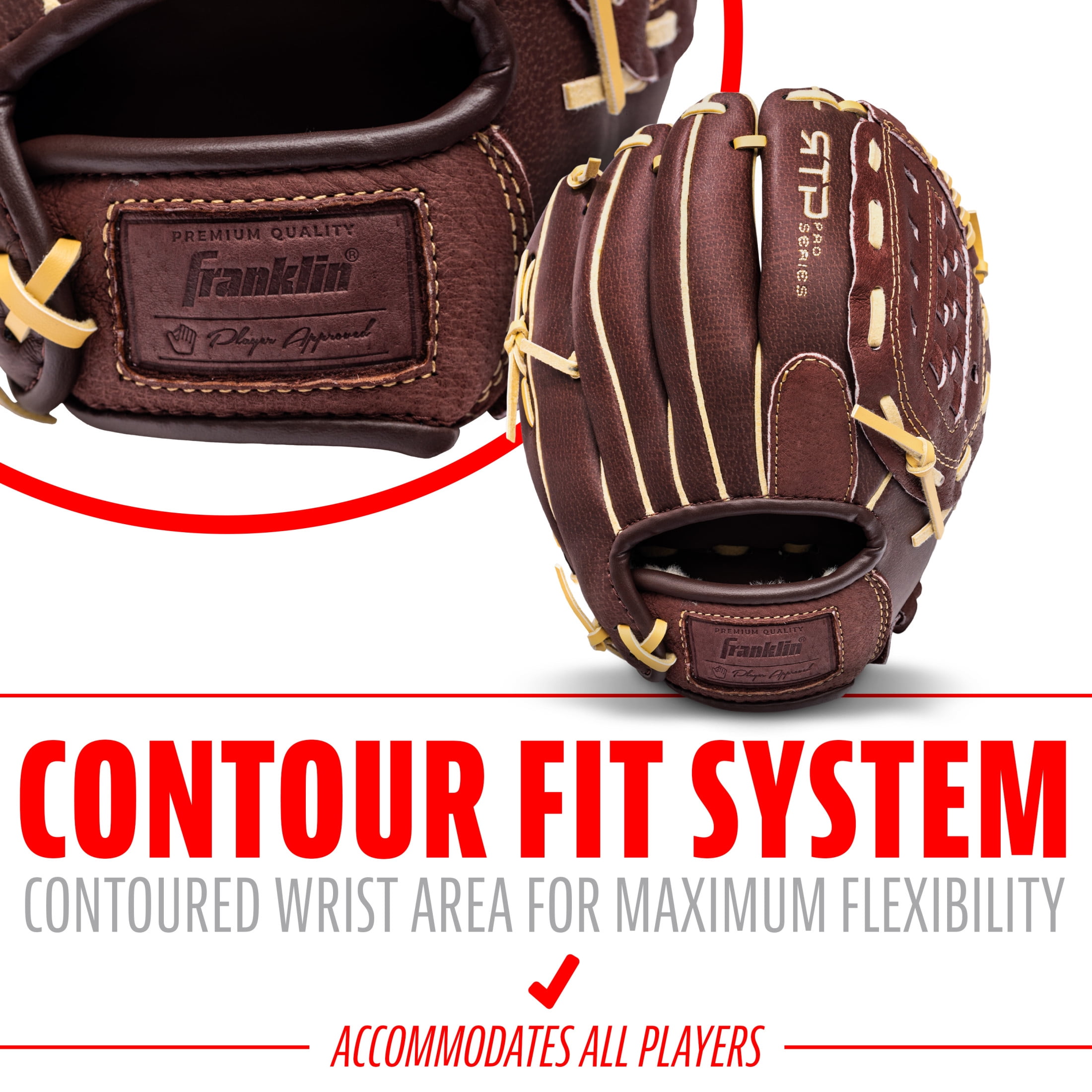 Franklin Sports RTP Pro Baseball Glove, 10 in, Brown/Camel Pigskin, Right Hand Throw