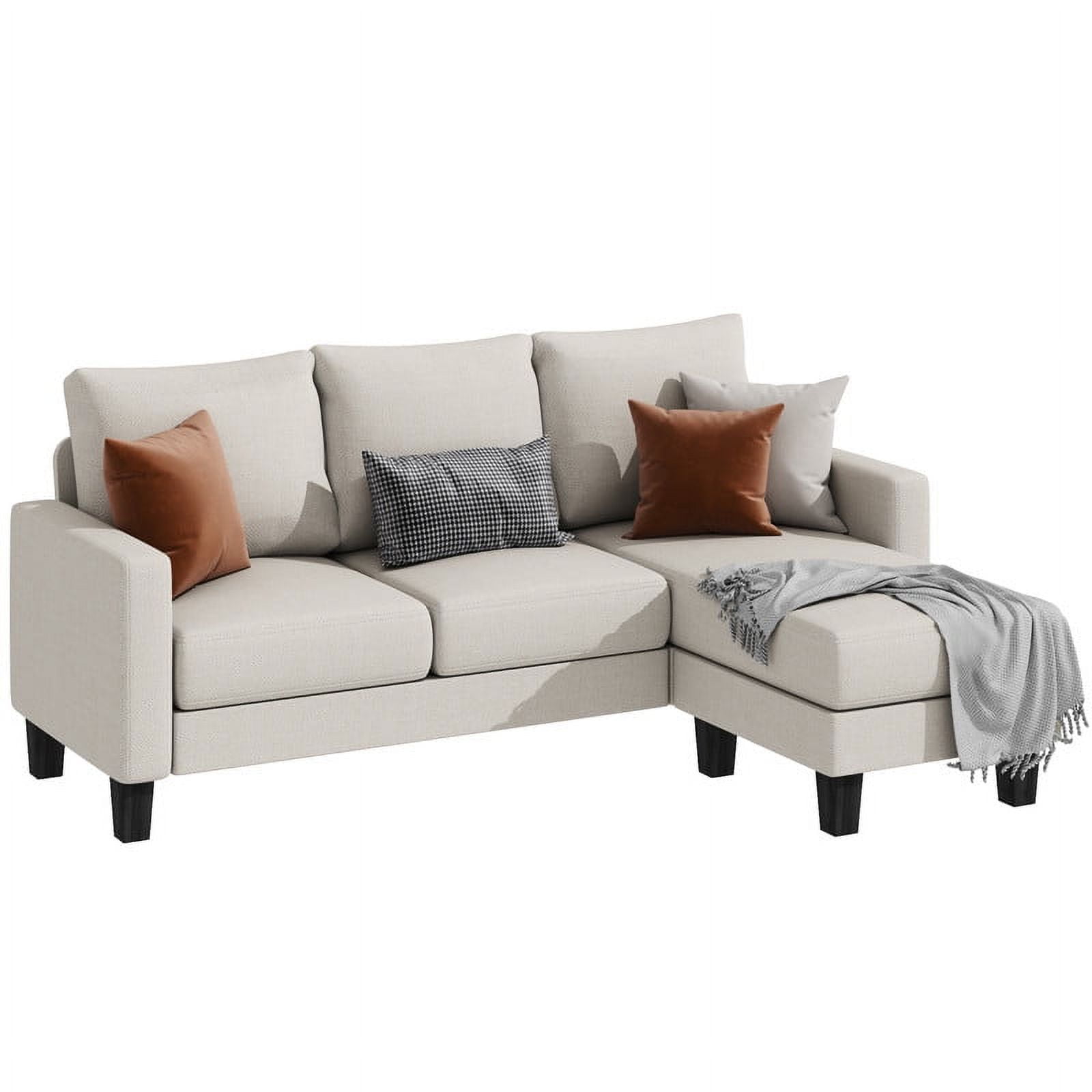 Homall Convertible Sectional Sofa Couch, Modern Linen Fabric L-Shaped Couch 3-Seat Sofa Sectional with Reversible Chaise for Small Living Room, Apartment and Small Space, White