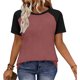 thumbnail image 5 of Camisetas de manga corta de verano para las mujeres Moda casual de manga de Raglan Color bloqueado Top, blusa de manga corta de las mujeres para la primavera, 5 of 8