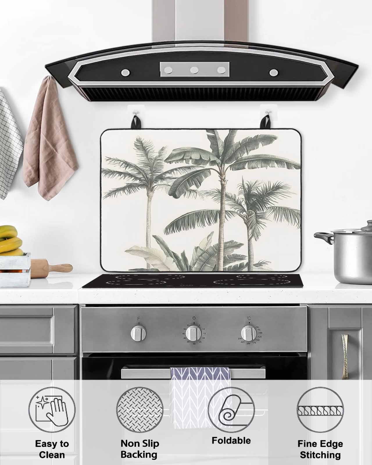 nqOlkjepod Large Induction Cooktop Protector Mat 36"x21", Tropical Palm Tree Stove Top Covers for Electric Stove, Summer Beach Botanical Decorative Stove Burner Cover Mats, Glass Top Stove Cover