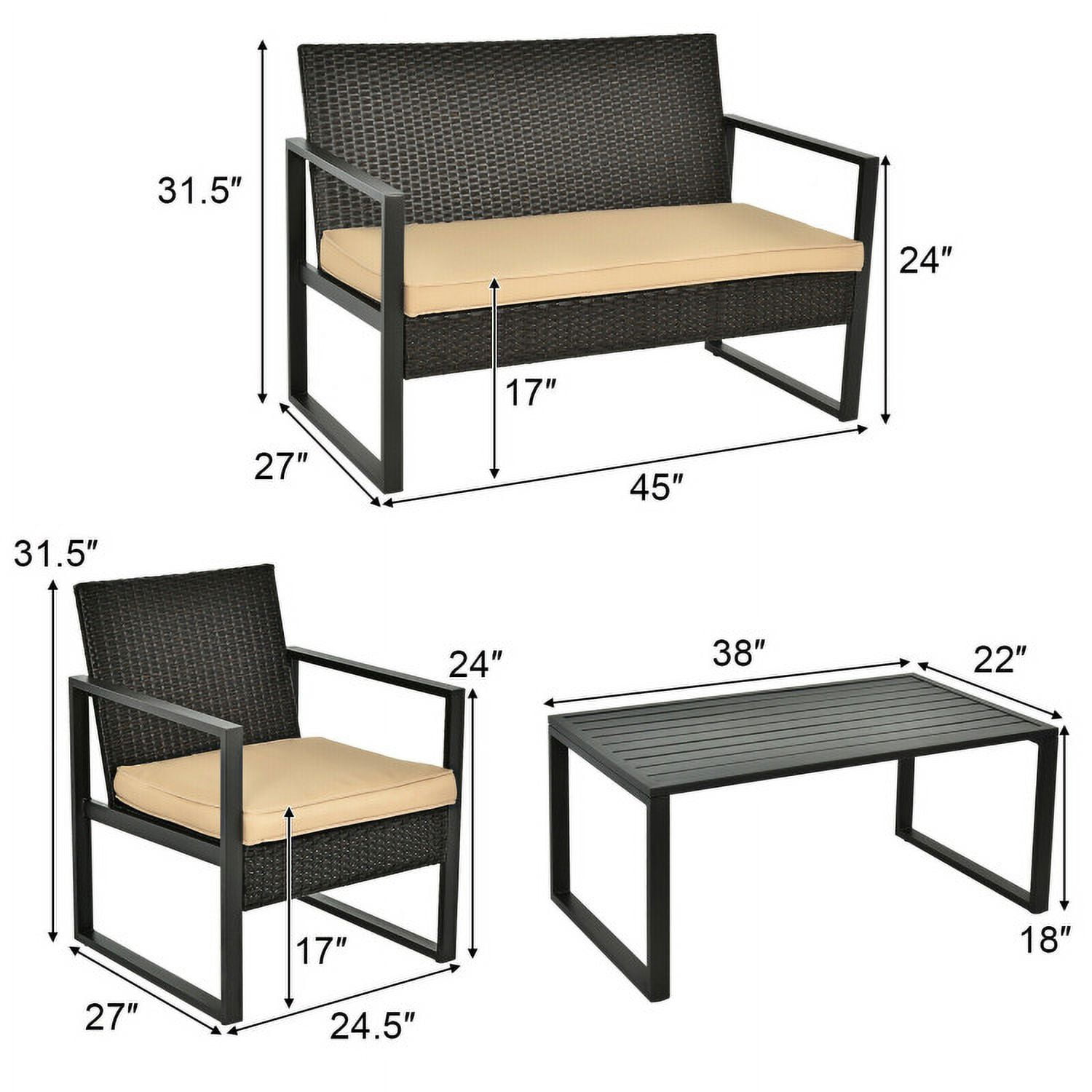 Aimee Lii 4 Pieces Wicker Patio Furniture Set, Cushioned Sofa, Small Patio Set with Square Tea Table Aimee Lii 4 Pieces Wicker Patio Furniture Set, Cushioned Sofa, Small Patio Set with Square Tea Table