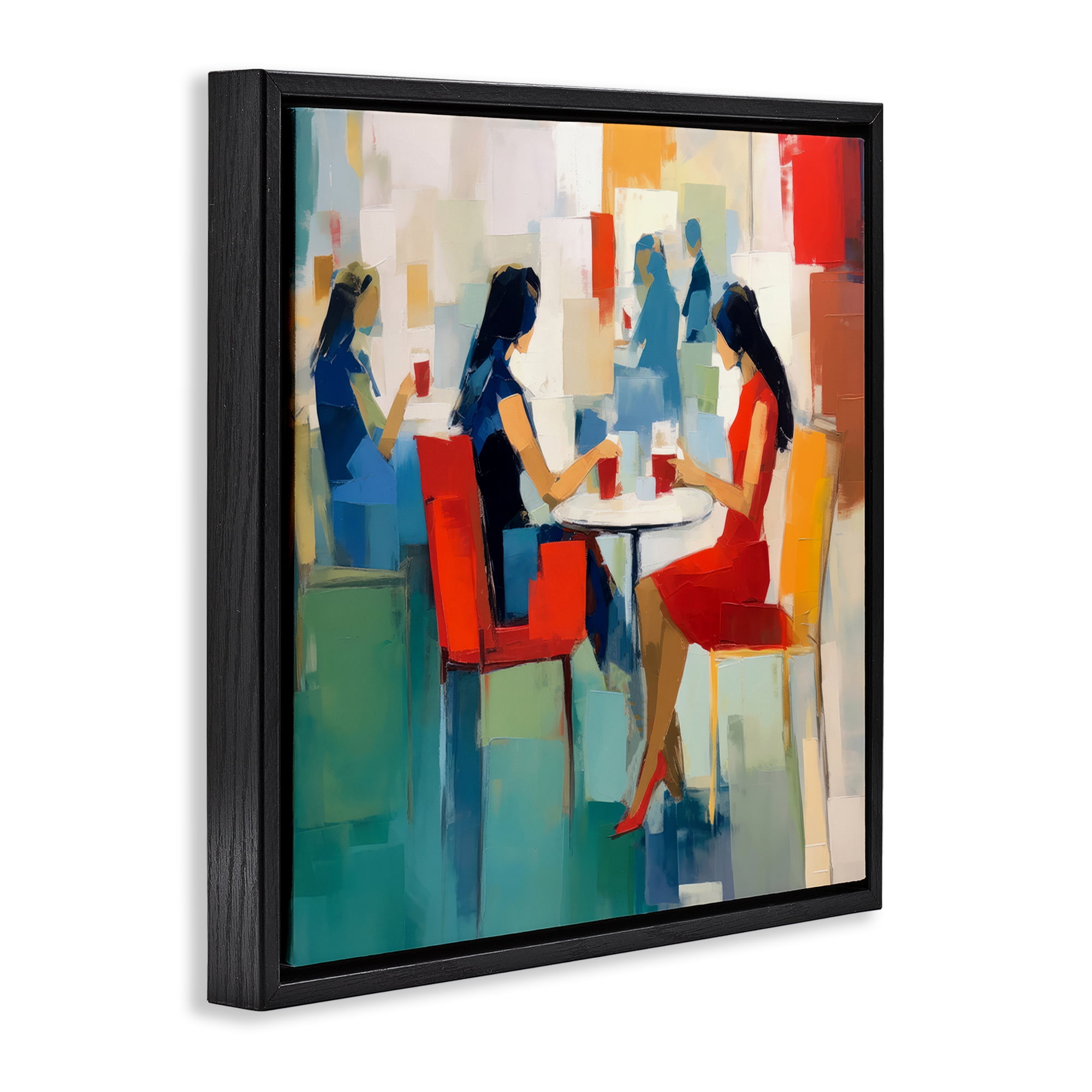 Stupell Industries Restaurant View Abstraction People Painting Black Floater Framed Canvas Art Print Wall Art, 25 x 25