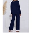 thumbnail image 3 of Pijama de manga larga para mujer, transpirable, suave, lavable a máquina, azul oscuro, corte holgado, escote redondo, talla L, 3 of 5