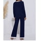 thumbnail image 3 of Pijama de manga larga cómodo para mujer, color azul oscuro, transpirable, suave y lavable a máquina, escote redondo, corte holgado, talla XL, 3 of 5