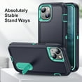 thumbnail image 4 of Stand Case for iPhone 15 with Metal Kickstand Hard PC & TPU Back Shockproof [Military Grade Protection] Heavy Duty Rugged Hybird Protective Cover for iPhone 15, Blue+Mint, 4 of 8