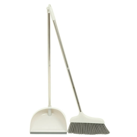 SOPOTUTU Ergonomic Broom and Dustpan Set, Heavy Duty Plastic and Metal, Beige, Indoor Home Cleaning Tool