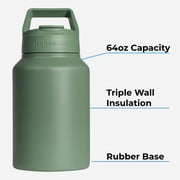HydroJug Sport Jug 64 oz - Insulated Stainless Steel Half Gallon Water Bottle with Straw & Carry Handle - Pink Sand