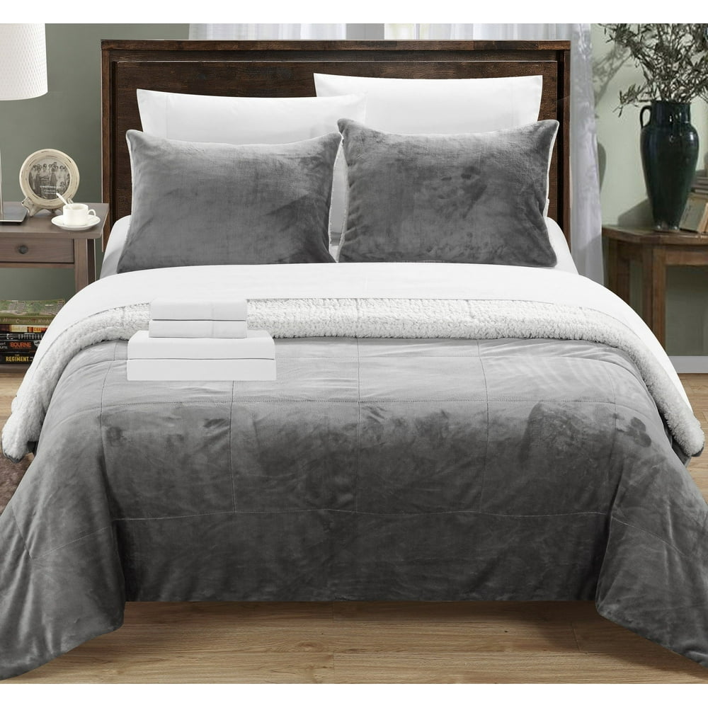Bjurman 7 Piece Blanket Set Sherpa Lined Faux Mink Shams Sheet Set