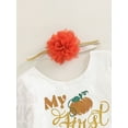 thumbnail image 4 of Inevnen My First Halloween Baby Girl Outfit 3PCS Pumpkin Bodysuit Tulle Skirt Bow Headband Clothes Set, 4 of 8