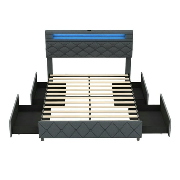 Barara King Bedroom Bed Frame, Bed Platform Frame,Full/Queen Size Bed Frame with Adjustable Storage Headboard and Wooden Slat Support-Full