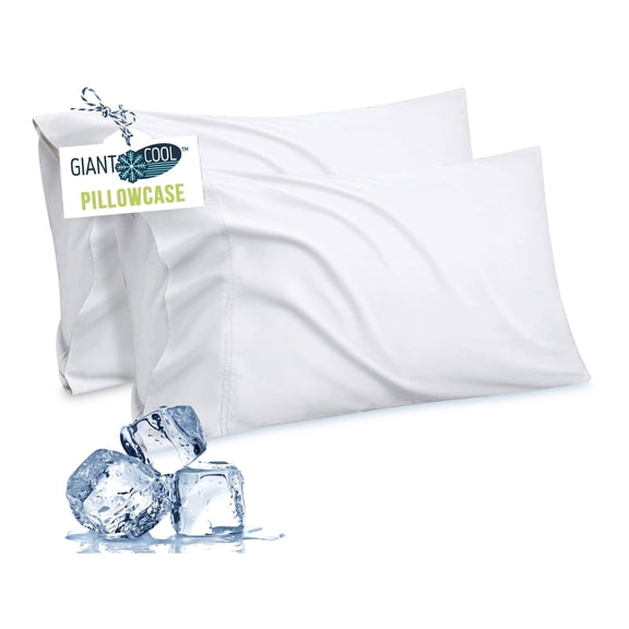 Giant Cool Oversize Extra Large Pillowcases with Cooling Tech Fabric. Extra Wide Cut 25" Inches Fits The Biggest Pillows. 300 TC Cooling Lyocell Soft Fabric. 2-Pack Queen White