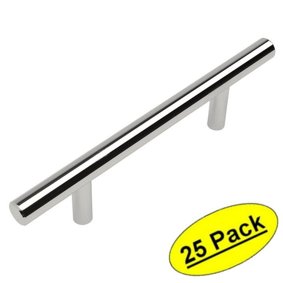 Cosmas 404-030CH Polished Chrome Solid Steel Construction 3/8 Inch Slim Line Euro Style Cabinet Hardware Bar Pull - 3" Hole Centers - 25 Pack