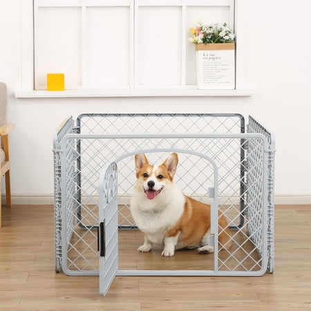 VIBRANT LIFE 4-PANEL PET PLAYPEN, 24”H DOG FENCE WITH DOOR FOR INDOOR AND OUTDOOR USE
