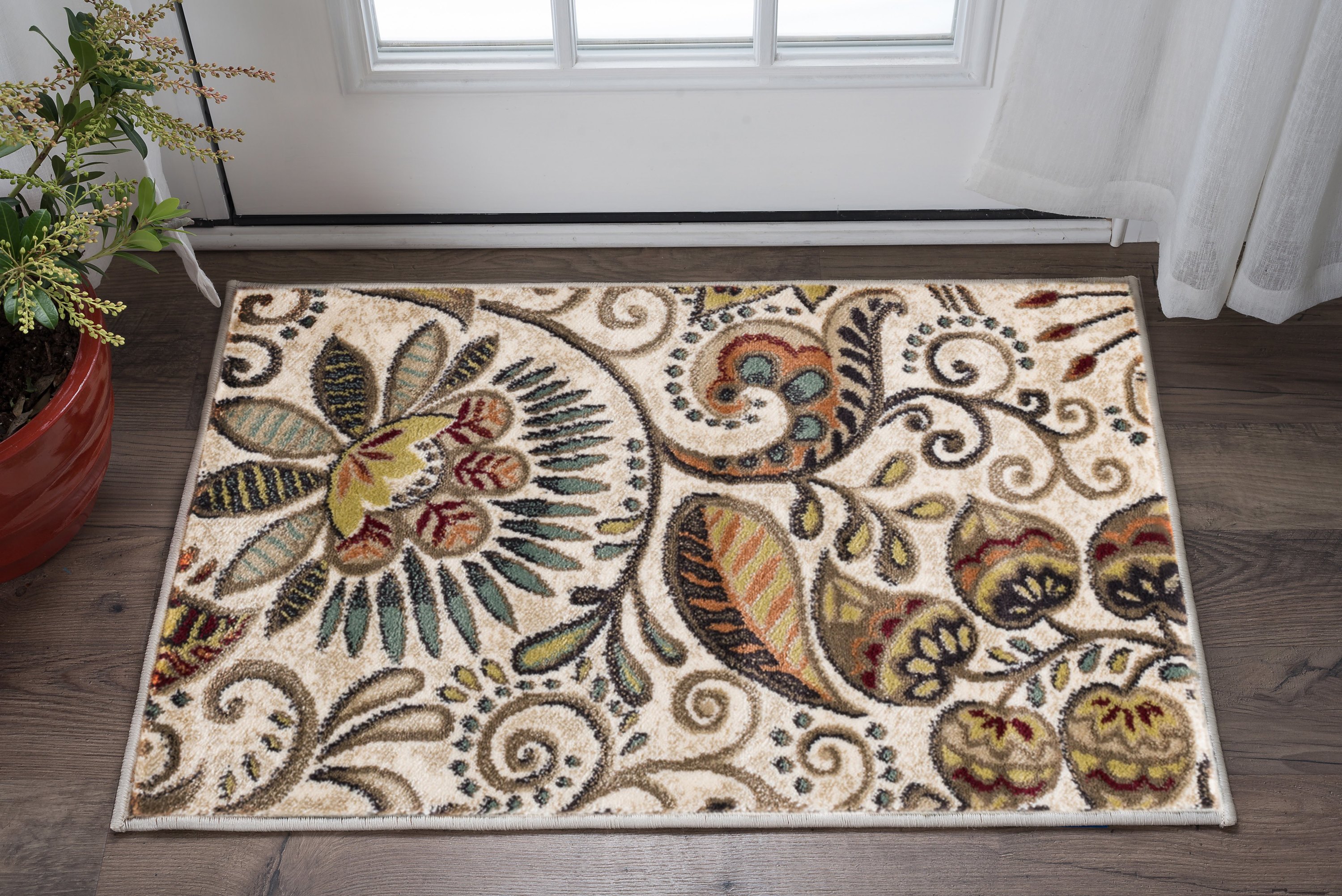 Contemporary 2x3 Area Rug (2' x 3') Abstract Ivory, Beige Indoor