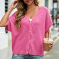 thumbnail image 4 of Short Sleeved Oversized Women Solid V-neck Casual Loose Knit Sweater Lightweight Button Tops, 4 of 7
