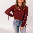 thumbnail image 2 of Women's Sweatshirts MaFYtyTPR Women's Fashion Summer Round Neck Leisure Long Sleeve Solid Tops L Wine, 2 of 5
