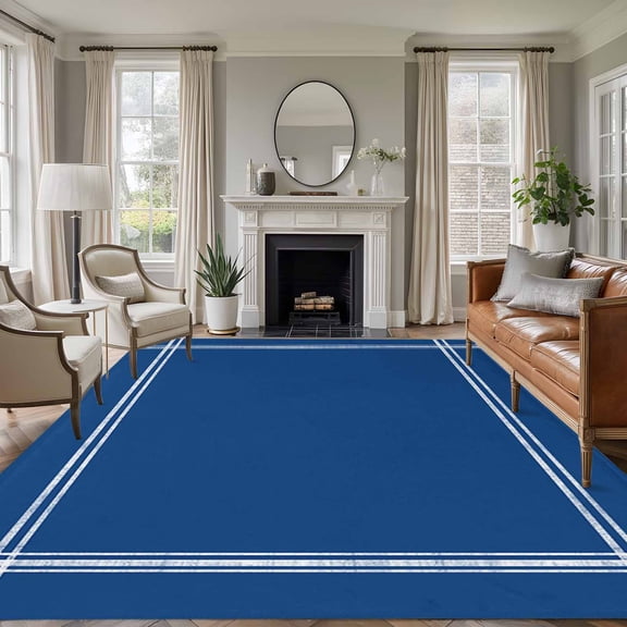 6x9 Area Rugs, Pure Navy Blue Non-Skid Rubber Backing Large Rectangle Rugs - Living Room Bedroom Home Office, Simple Solid Color Indoor Floor Mat Carpets Washable Rug