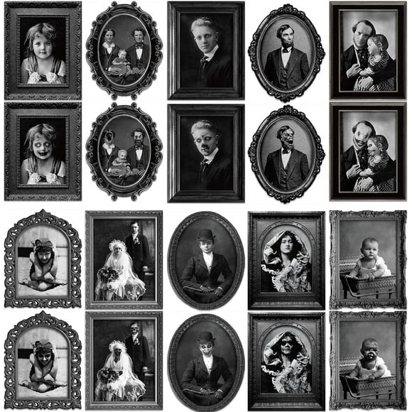 20 PCS Halloween 3D Changing Face Moving Picture Gothic Mansion Portrait Moving Horror Scary Pictures Halloween Portraits Posters for Party House Castle Wall Door Decor Supplies(UNFRAMED)