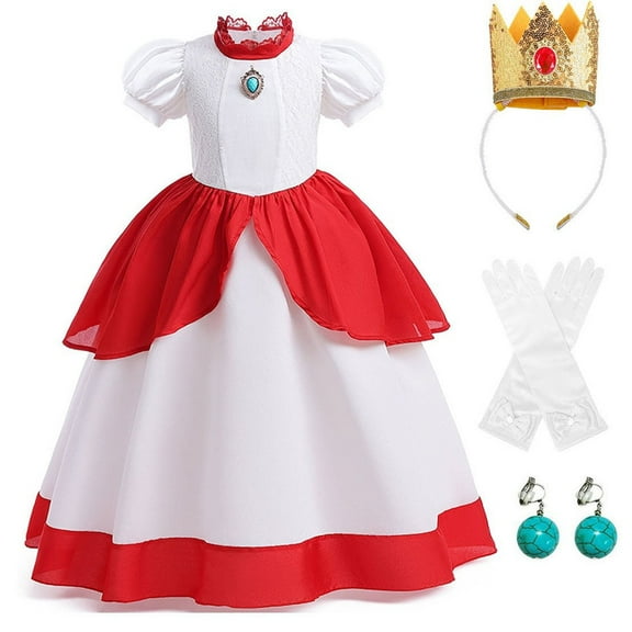 SUEE Princess Peach Costume for Girls Deluxe Fancy Dress Up Outfit with Accessories