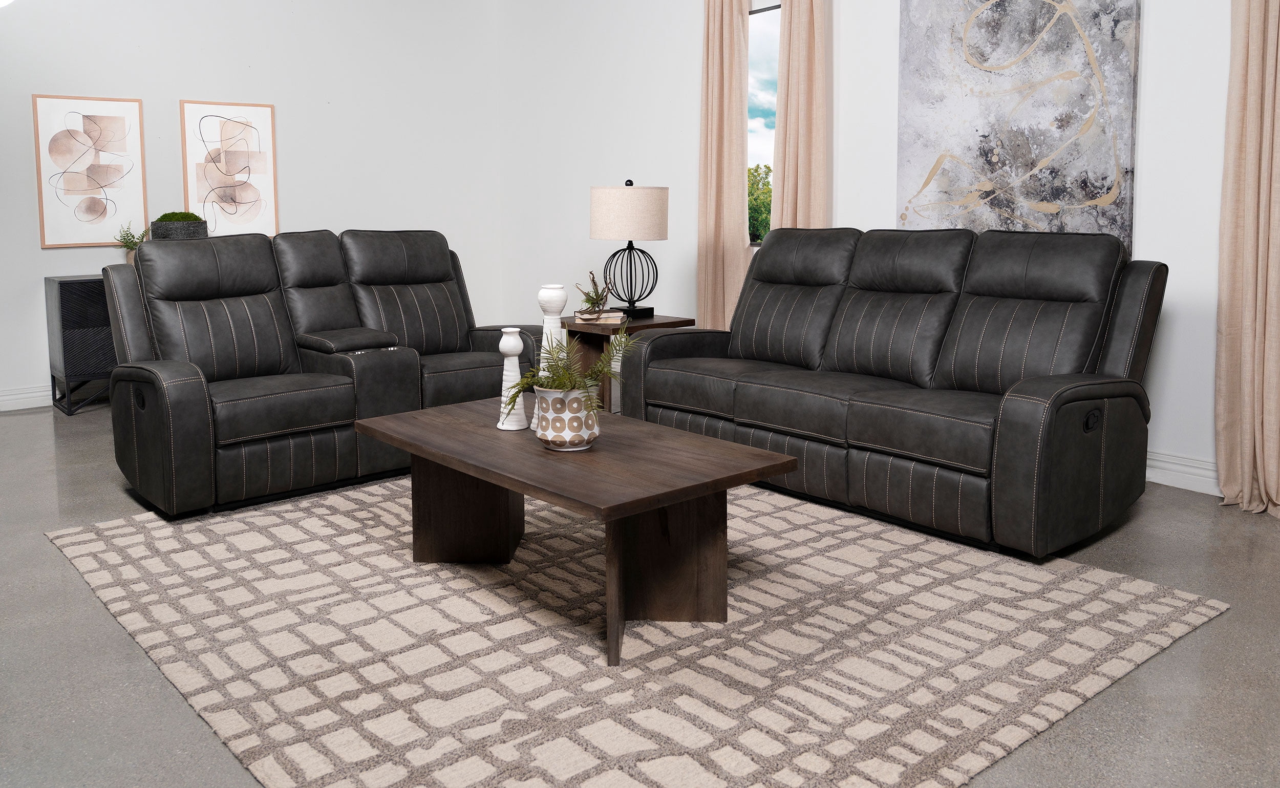Coaster Raelynn 2-piece Faux Leather Upholstered Motion Reclining Sofa Set Gray