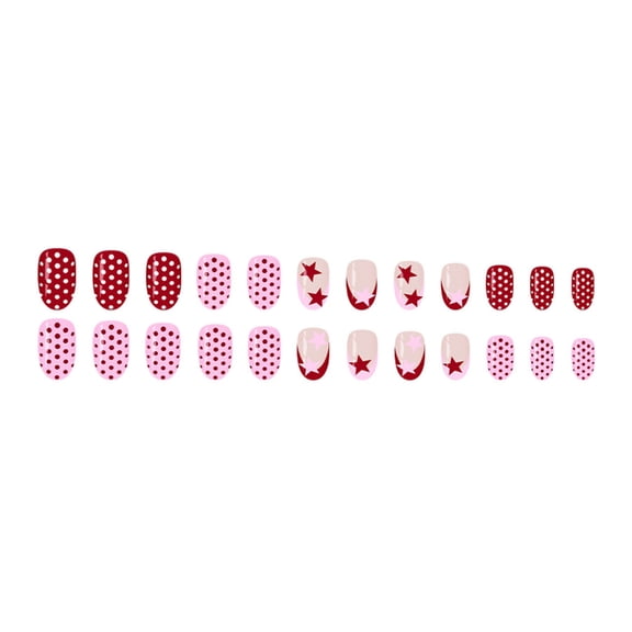 Zeiwohndc 24Pieces Elegant French Tip Presses On Nail Glossy Oval Short Shape Red Pink Polkas Dots Design