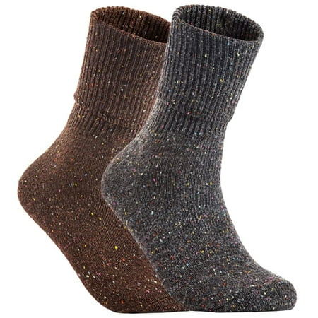 Lian LifeStyle Women's 2 Pair's Exceptional High Crew Wool Socks Non Slip, Cozy and Cool HR1412 Size 6-9 Coffee, Gray