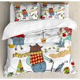 thumbnail image 1 of Animal King Size Duvet Cover Set, Bear on Bicycle Fox in Raincoat and Bunny with a Teapot Urban Forest Characters, Decorative 3 Piece Bedding Set with 2 Pillow Shams, Multicolor, by Ambesonne, 1 of 3
