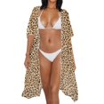 thumbnail image 3 of HELLHERO Polyester Bathing Suit Cover Up for Vacation Fashion Free Size Long Kimono Swimsuit Cover Up Classic Leopard Pattern, 3 of 6
