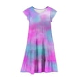 thumbnail image 5 of Qodauz Girls Tie Dye Maxi Dress Summer Short Ruffle Sleeve Crew Neck Layered Dresses for 6-12 Years Purple, 5 of 5