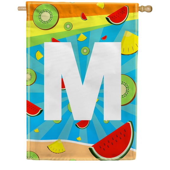 America Forever Summer Watermelon Monogram House Flag Letter M 28 x 40 inches Fruit Kiwi Pineapple Double Sided Vertical Outdoor Yard Lawn Decorative Fun Refreshing Summertime House Flag