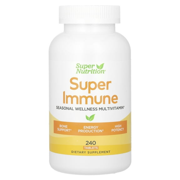 Super Nutrition Super Immune, Immune-Strengthening Multivitamin with Glutathione, High-Potency Vitamins, Minerals and Herbs, 240 Tablets