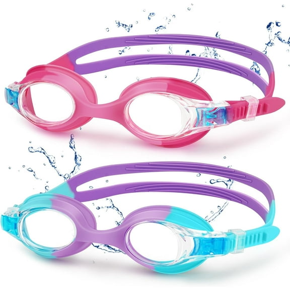 Kids Swim Goggles, 2 Pack Swimming Goggles No Leaking Anti Fog Kids Goggles for Boys Girls(Age 6-14)