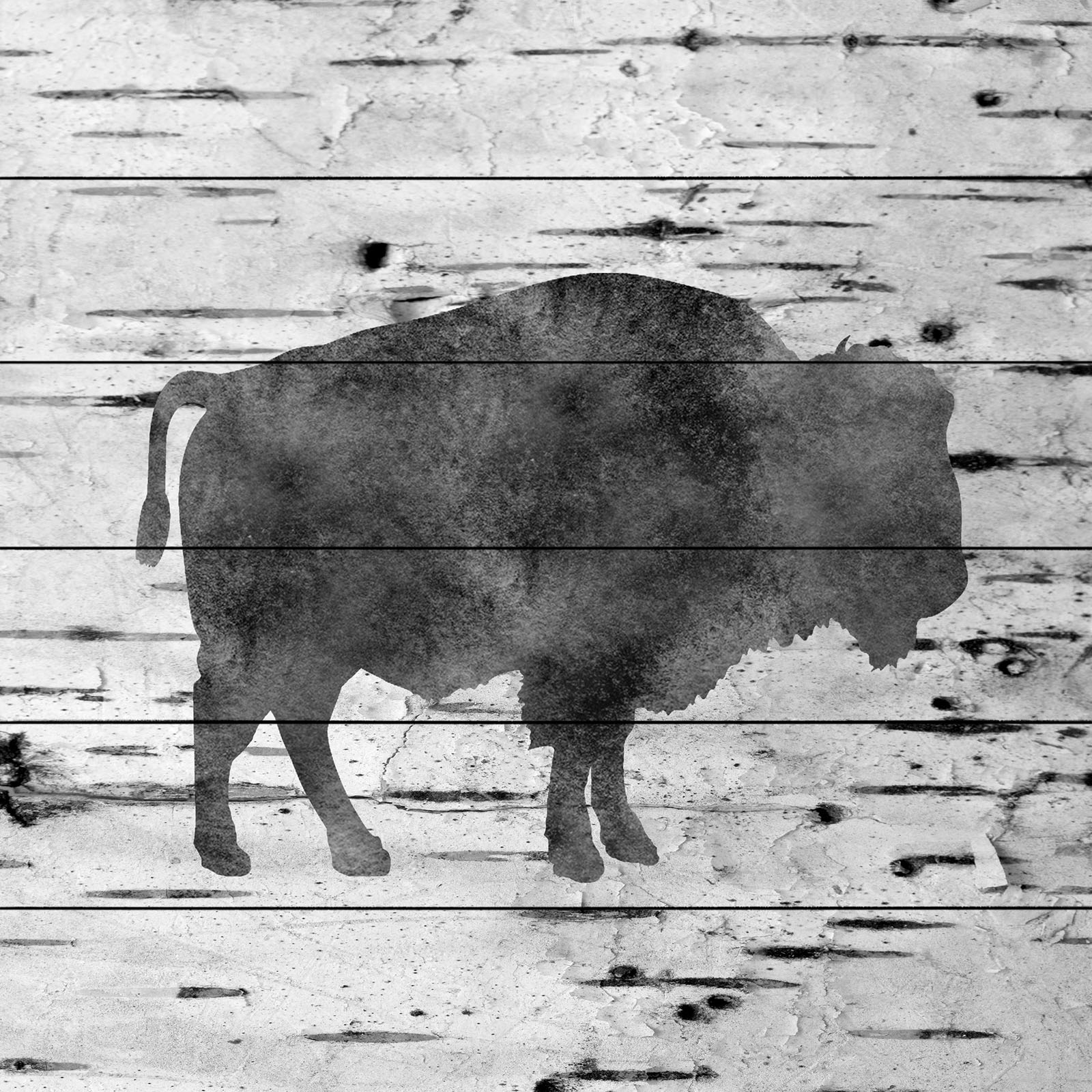 "Bison Birch Bark" Painting Print on White Wood