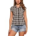 thumbnail image 1 of Camisa de botones de cuadros con cuello de punta y mangas cortas de INSPIRE CHIC para mujer XS Negro Blanco, 1 of 6