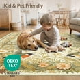 thumbnail image 4 of ODIKA 8'x10' Washable Area Rug Durable, Non-Slip Long Sage Vintage Bird Wildflower Scroll Border Bathroom Extra for Living Room, Under Sectional, Family, 4 of 7