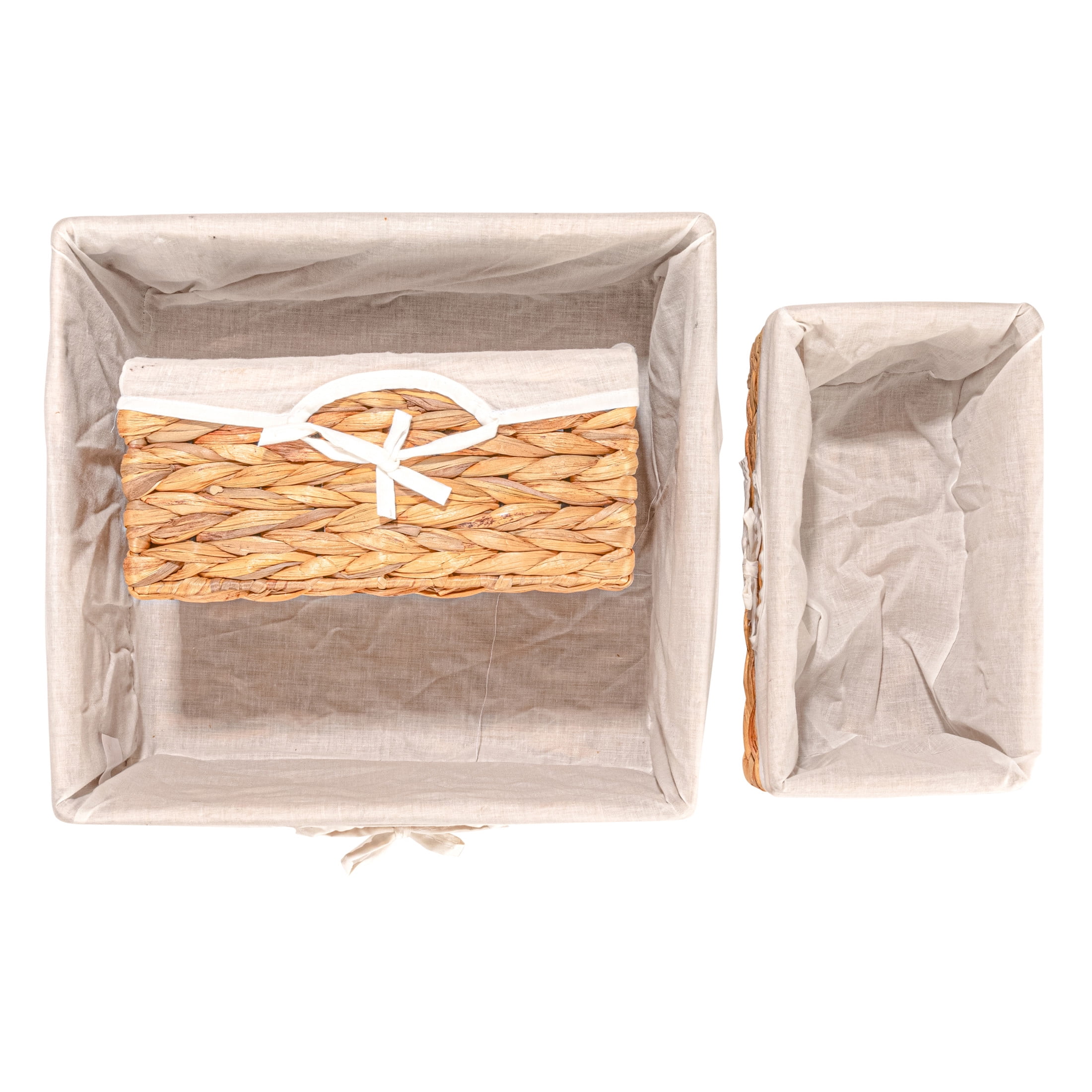 Household Essentials Wicker Basket Set, 3 Pieces, 1 Large and 2 Small Water Hyacinth  Baskets for Storage and Organization